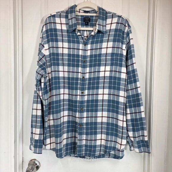 Other - J. Crew Flannel Plaid Blue and White Men's XL